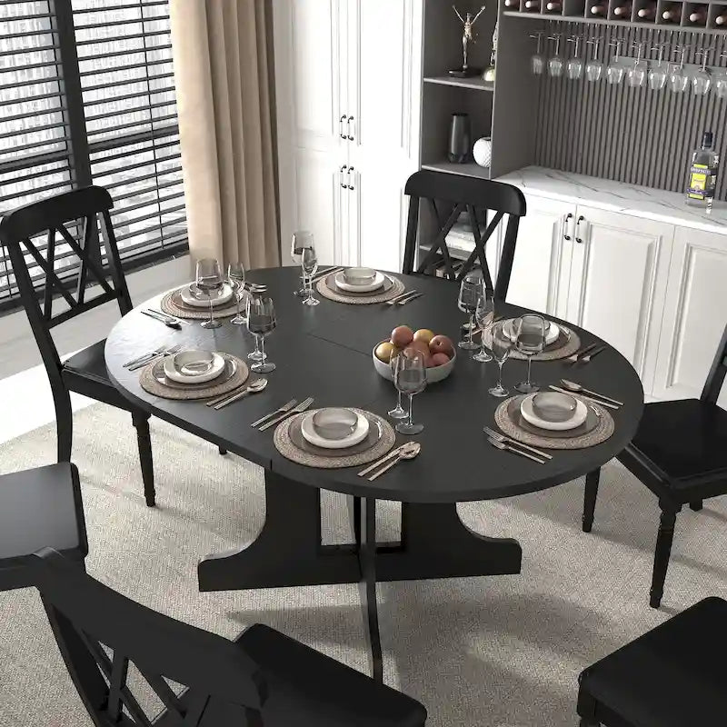 Table de salle à manger moderne ronde extensible avec piètement en X
