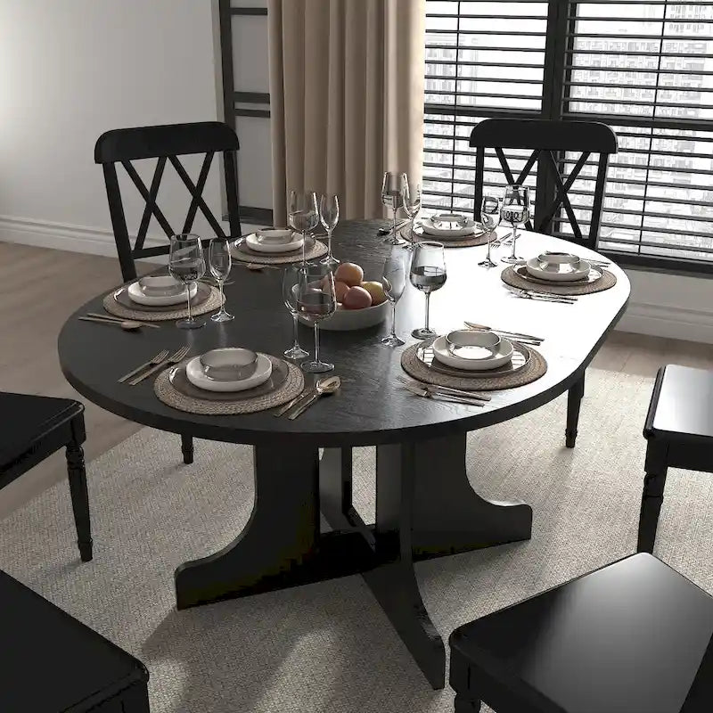 Table de salle à manger moderne ronde extensible avec piètement en X
