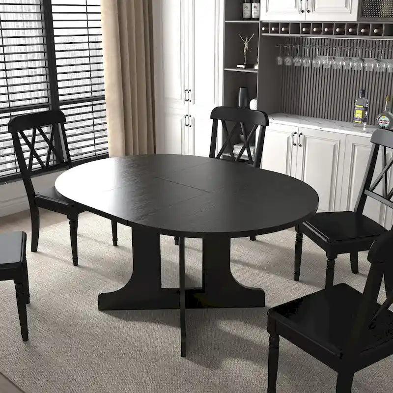 Table de salle à manger moderne ronde extensible avec piètement en X