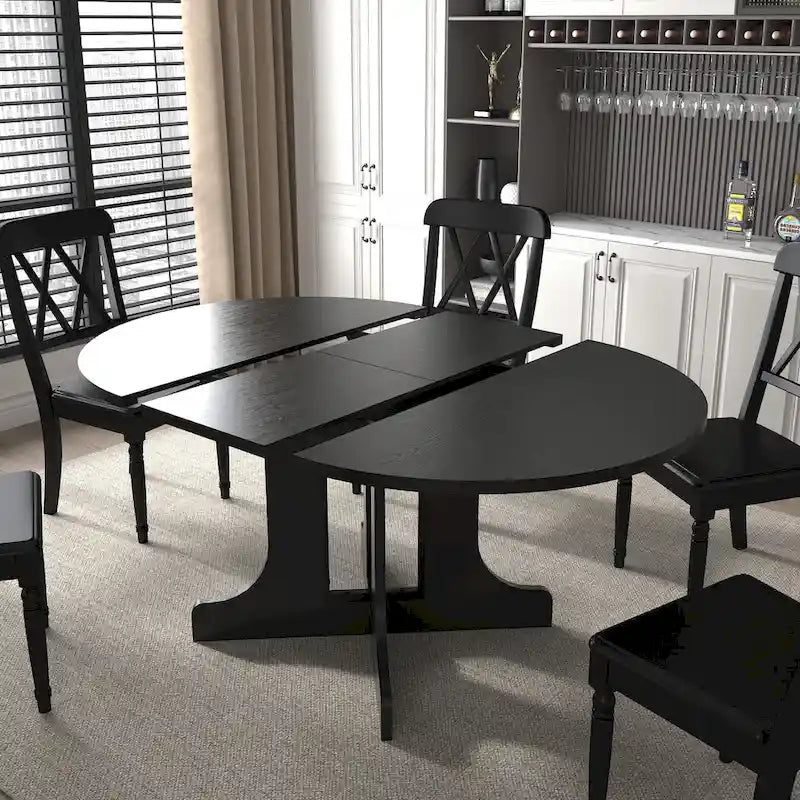 Table de salle à manger moderne ronde extensible avec piètement en X