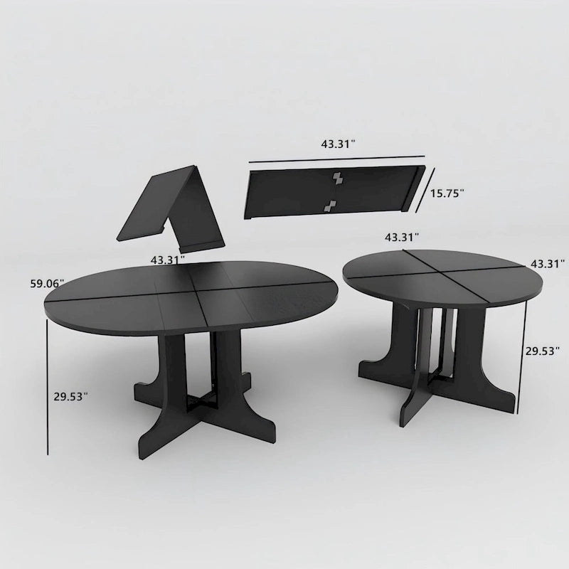 Table de salle à manger moderne ronde extensible avec piètement en X