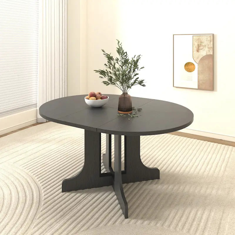Table de salle à manger moderne ronde extensible avec piètement en X