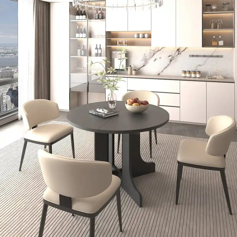 Table de salle à manger moderne ronde extensible avec piètement en X