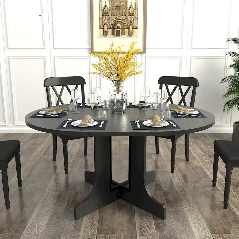 Table de salle à manger moderne ronde extensible avec piètement en X