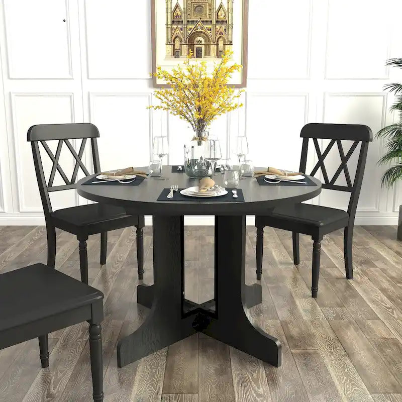 Table de salle à manger moderne ronde extensible avec piètement en X