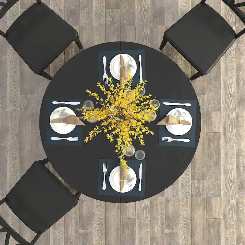 Table de salle à manger moderne ronde extensible avec piètement en X