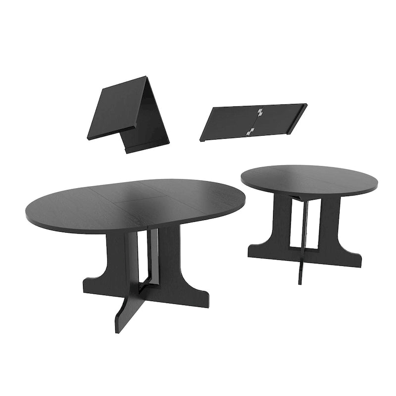 Table de salle à manger moderne ronde extensible avec piètement en X