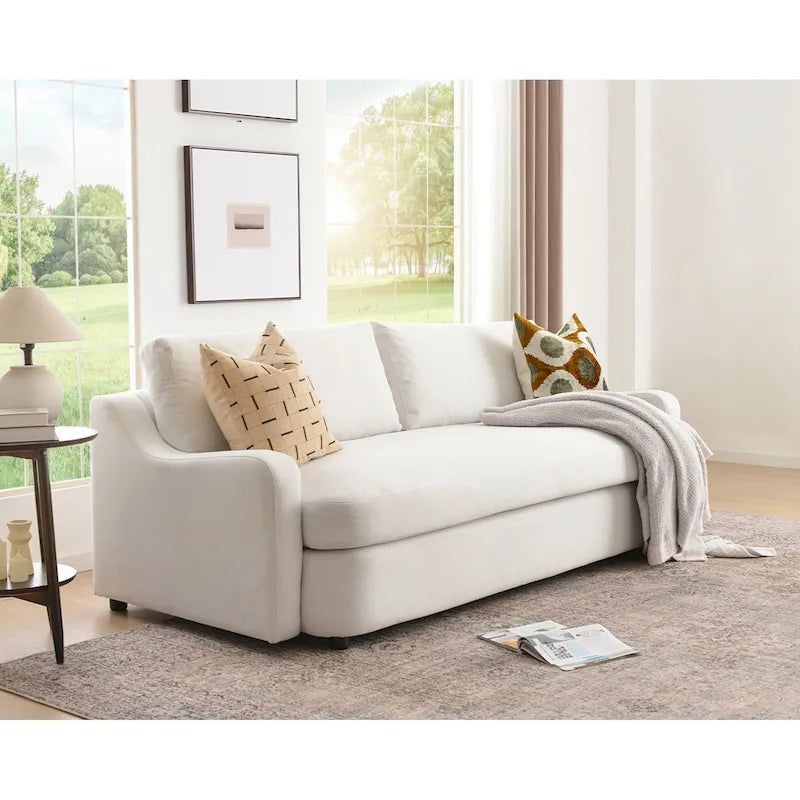 Canapé 3 places en lin à assise profonde avec coussins réversibles, 90 po. L