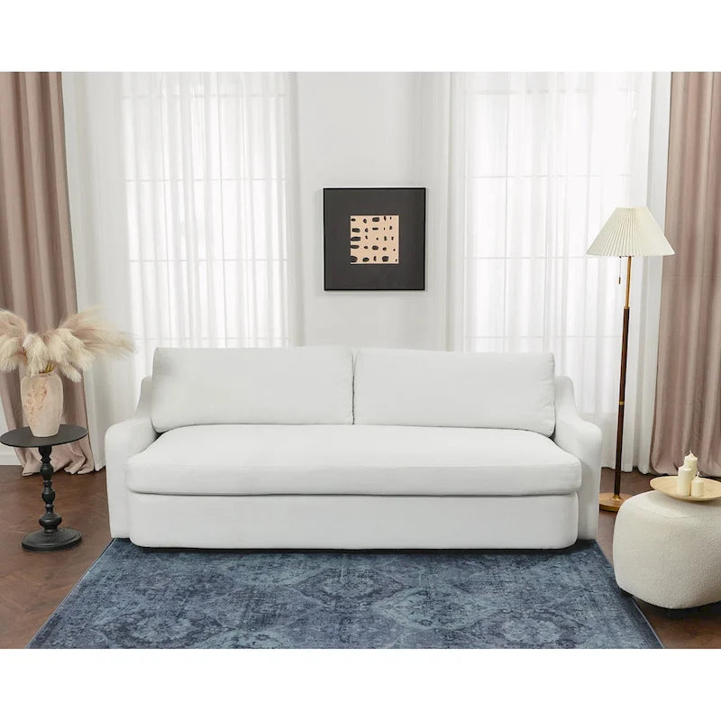 Canapé 3 places en lin à assise profonde avec coussins réversibles, 90 po. L