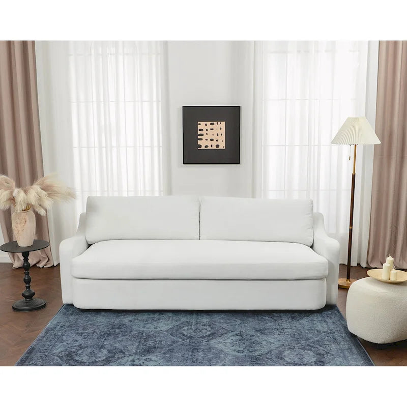 Canapé 3 places en lin à assise profonde avec coussins réversibles, 90 po. L