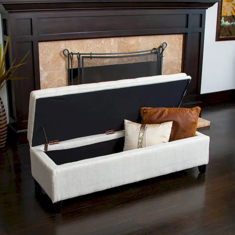 Banc de rangement en lin capitonné