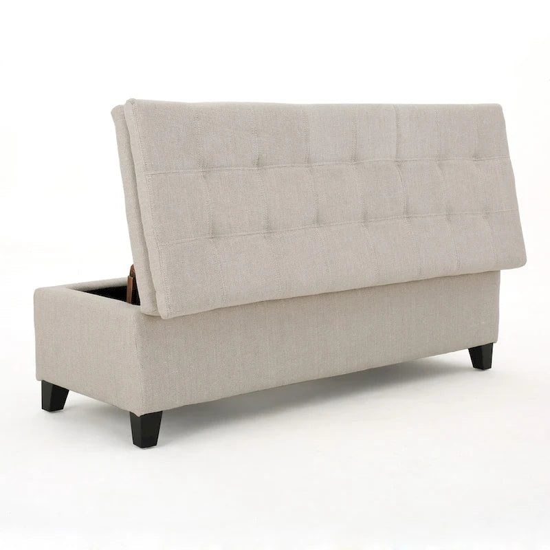 Banc de rangement en lin capitonné