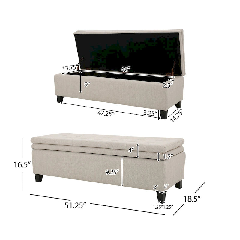 Banc de rangement en lin capitonné