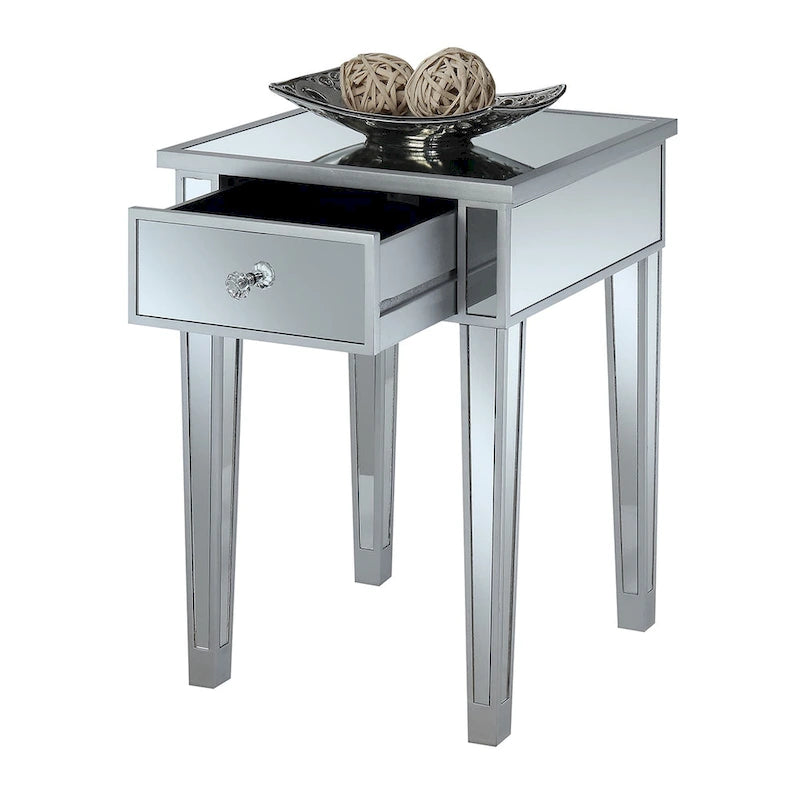 Table d'appoint à 1 tiroir, effet miroir