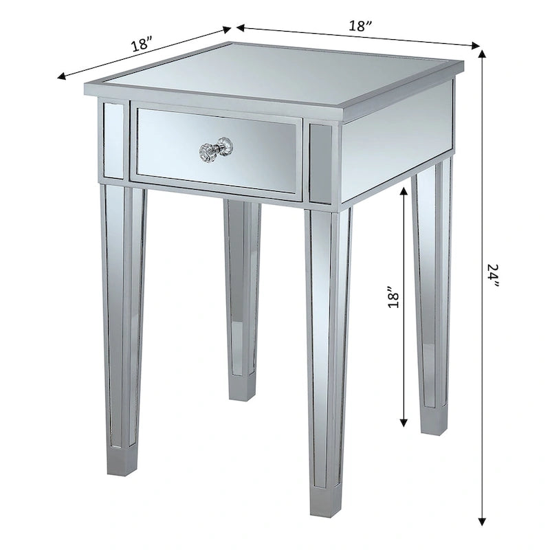 Table d'appoint à 1 tiroir, effet miroir