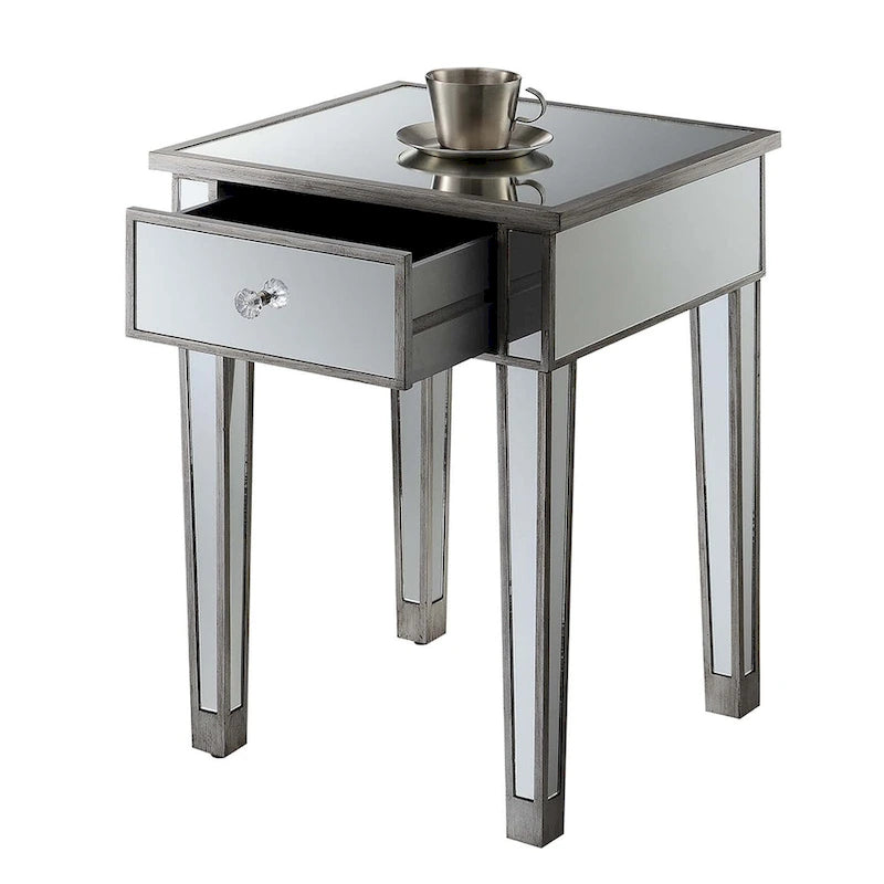 Table d'appoint à 1 tiroir, effet miroir