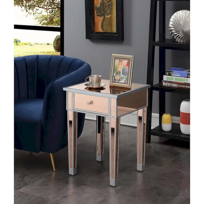 Table d'appoint à 1 tiroir, effet miroir