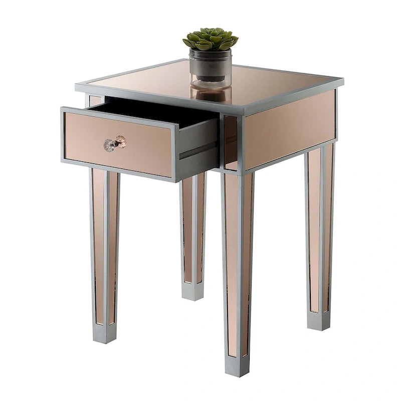 Table d'appoint à 1 tiroir, effet miroir