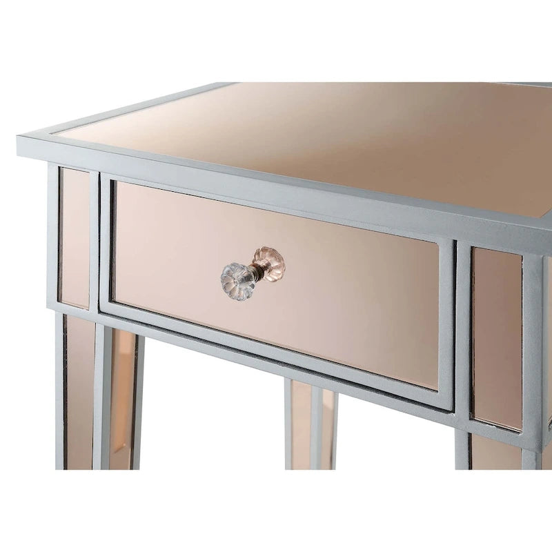 Table d'appoint à 1 tiroir, effet miroir