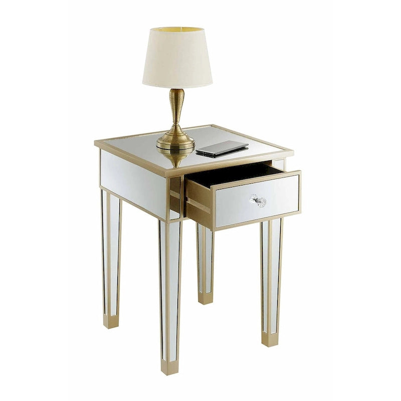 Table d'appoint à 1 tiroir, effet miroir