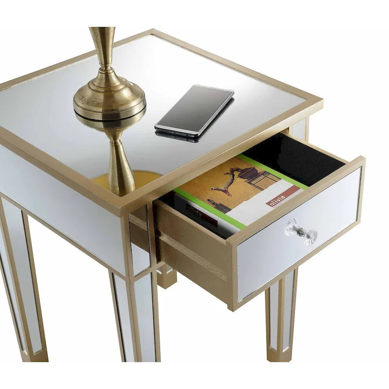 Table d'appoint à 1 tiroir, effet miroir