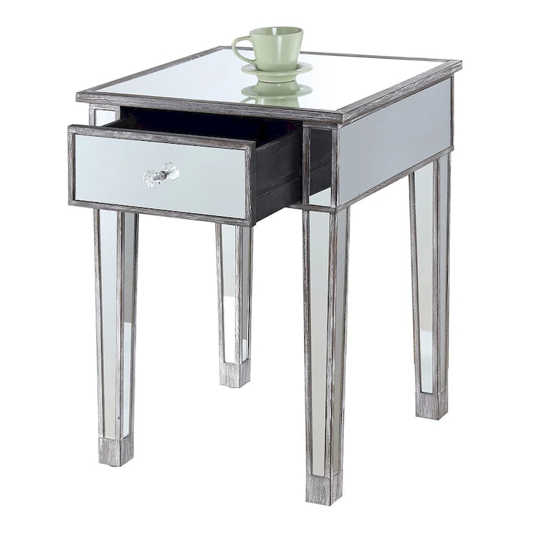 Table d'appoint à 1 tiroir, effet miroir