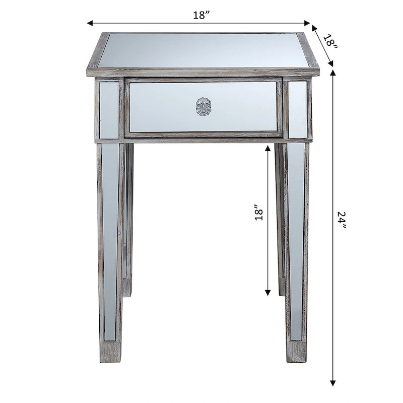 Table d'appoint à 1 tiroir, effet miroir