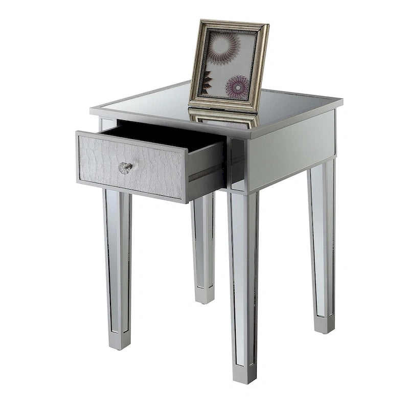 Table d'appoint à 1 tiroir, effet miroir