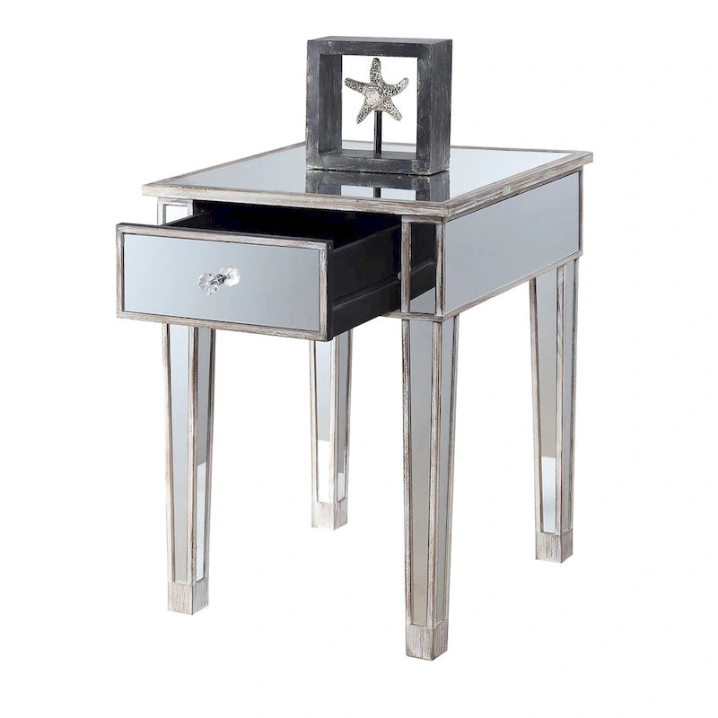 Table d'appoint à 1 tiroir, effet miroir