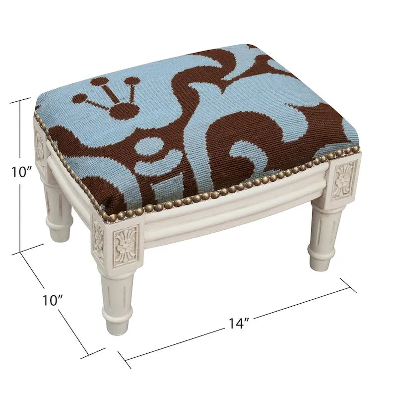 Tabouret de tapisserie à motifs floraux bleus et bruns