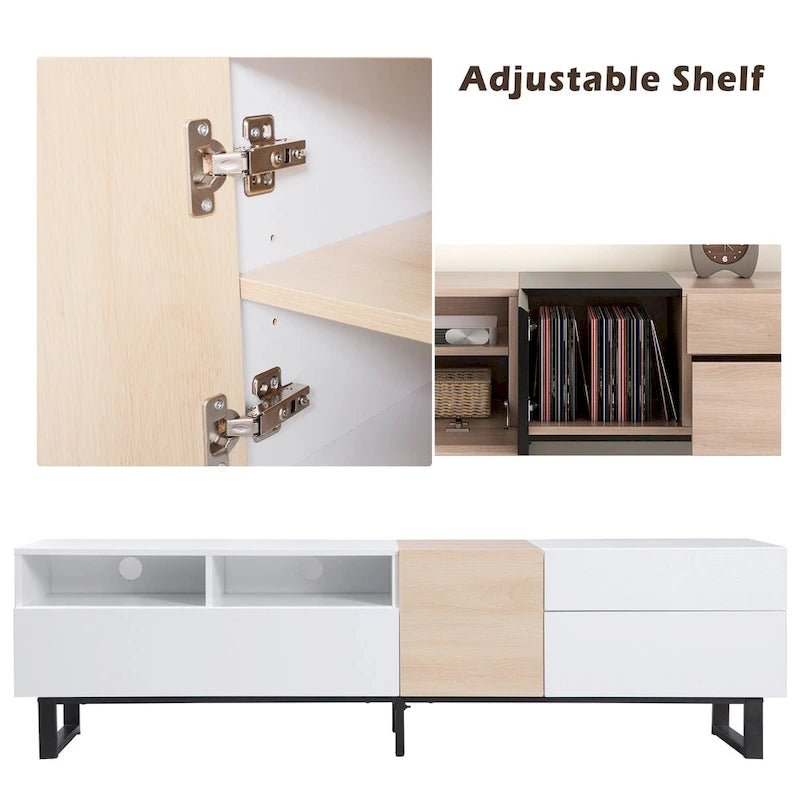 Meuble TV moderne pour téléviseur 80 pouces avec double espace de rangement