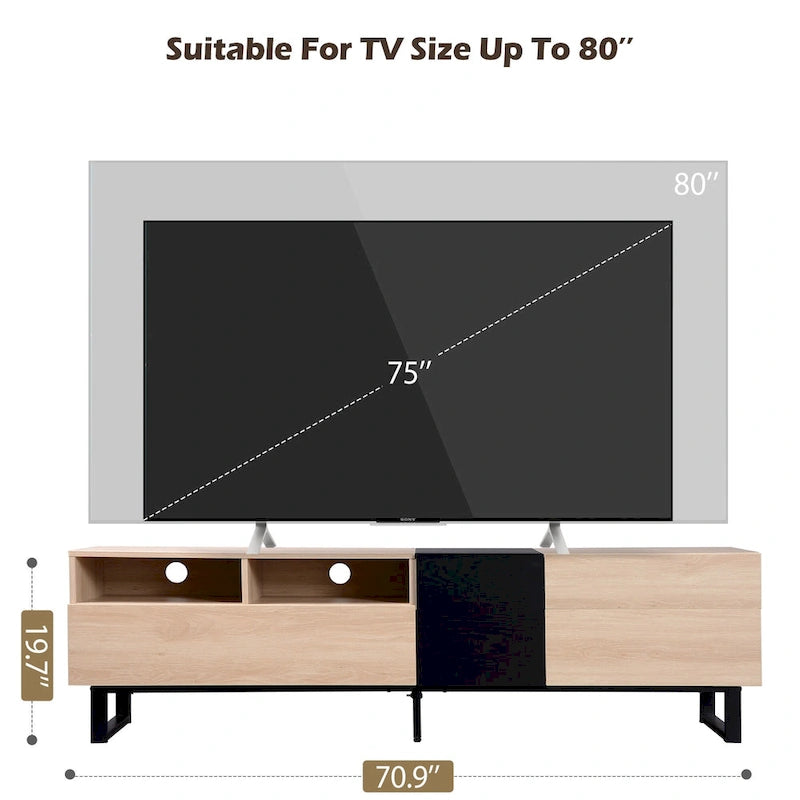 Meuble TV moderne pour téléviseur 80 pouces avec double espace de rangement