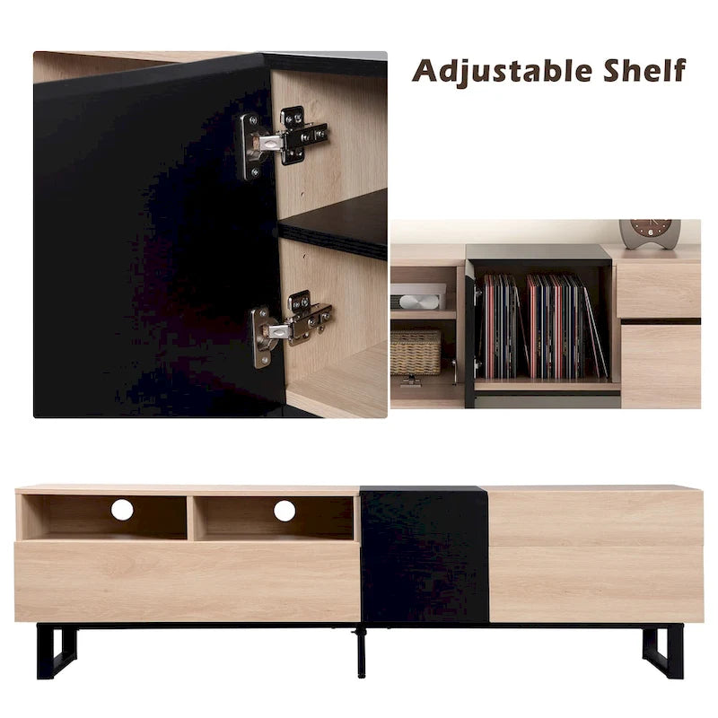 Meuble TV moderne pour téléviseur 80 pouces avec double espace de rangement