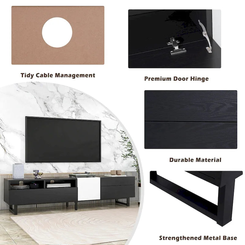 Meuble TV moderne pour téléviseur 80 pouces avec double espace de rangement