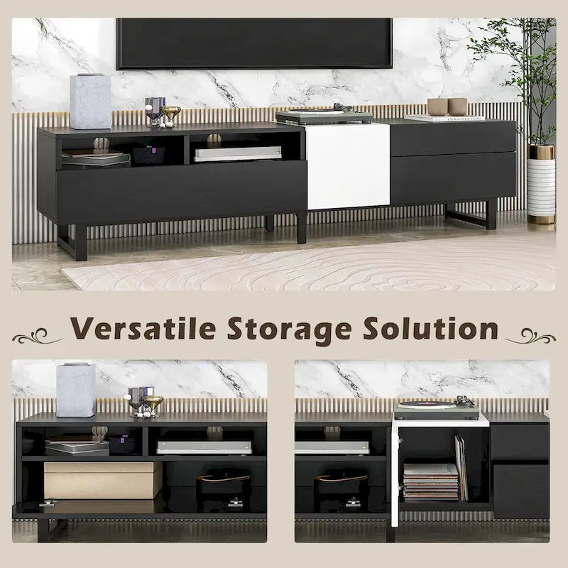 Meuble TV moderne pour téléviseur 80 pouces avec double espace de rangement