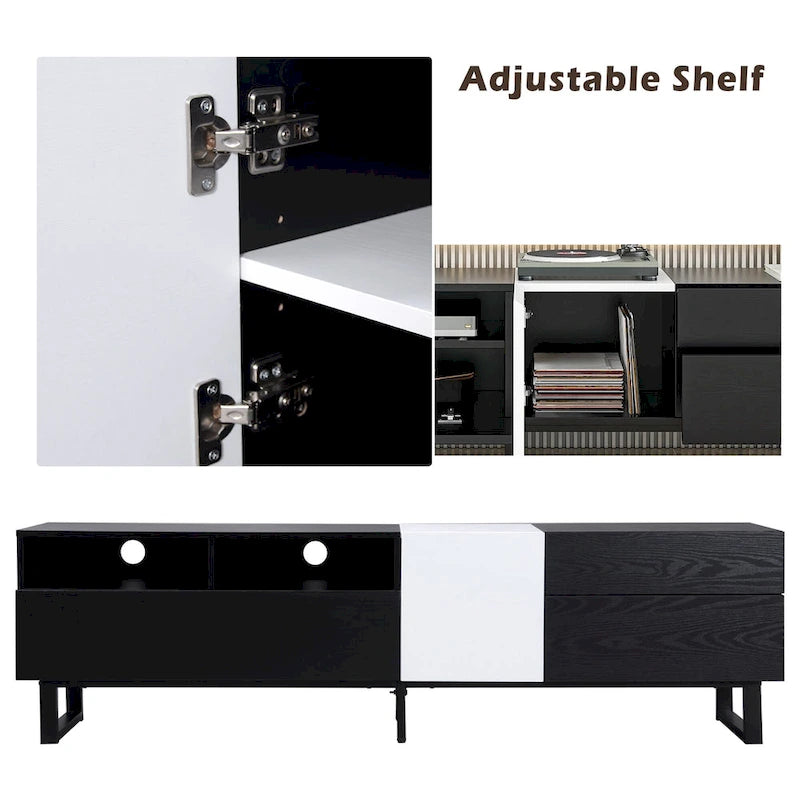 Meuble TV moderne pour téléviseur 80 pouces avec double espace de rangement