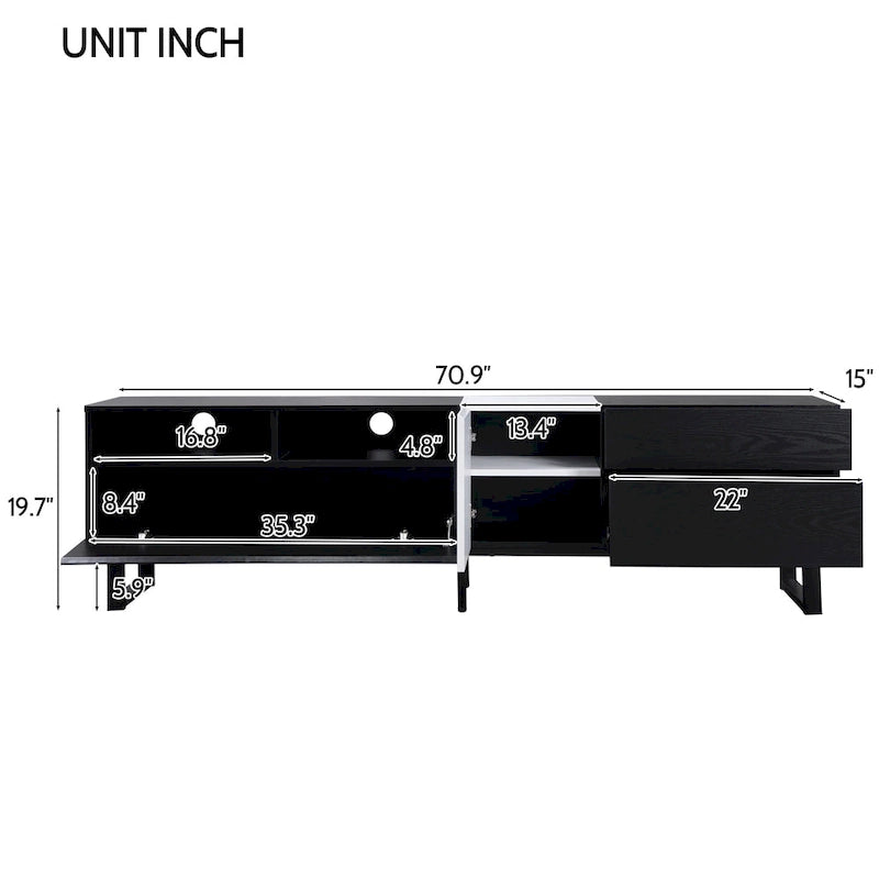 Meuble TV moderne pour téléviseur 80 pouces avec double espace de rangement