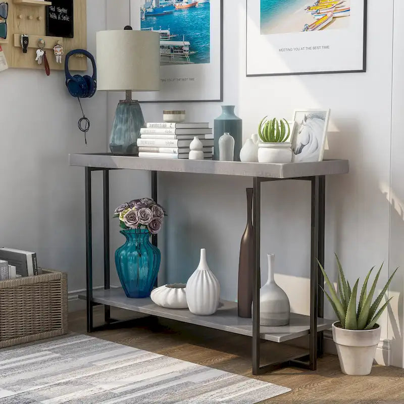 Table console de style rustique de 47 po en métal à 1 étagère