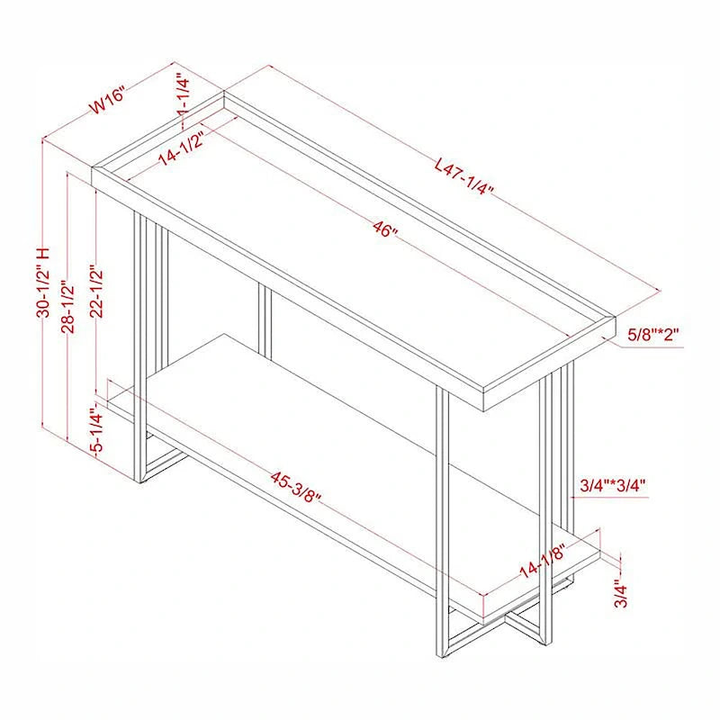 Table console de style rustique de 47 po en métal à 1 étagère