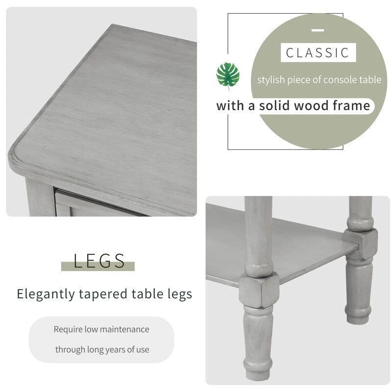 Console étroite avec trois tiroirs de rangement et une étagère inférieure