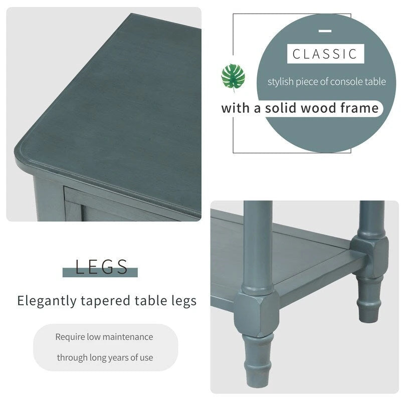 Console étroite avec trois tiroirs de rangement et une étagère inférieure