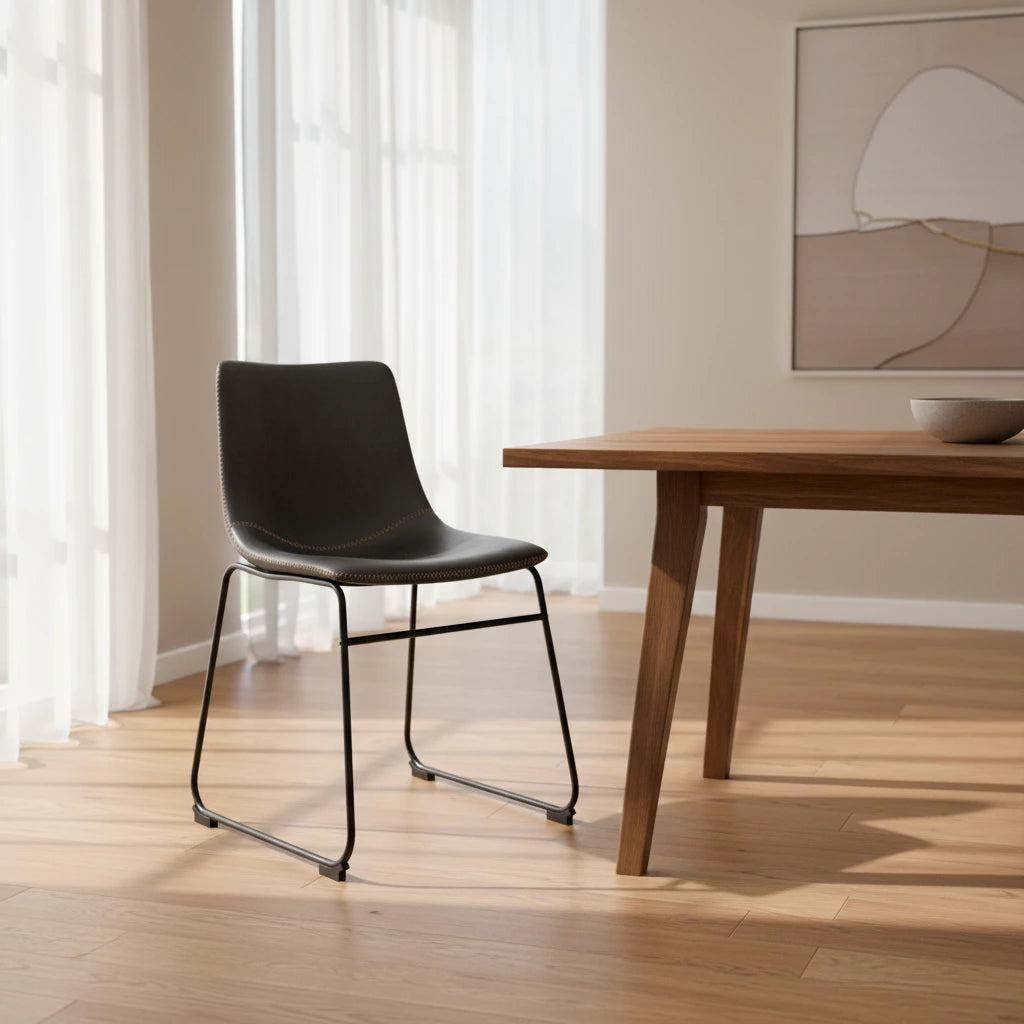Petra Vegan Leather Side Chairs with Black Legs (Set of 2)