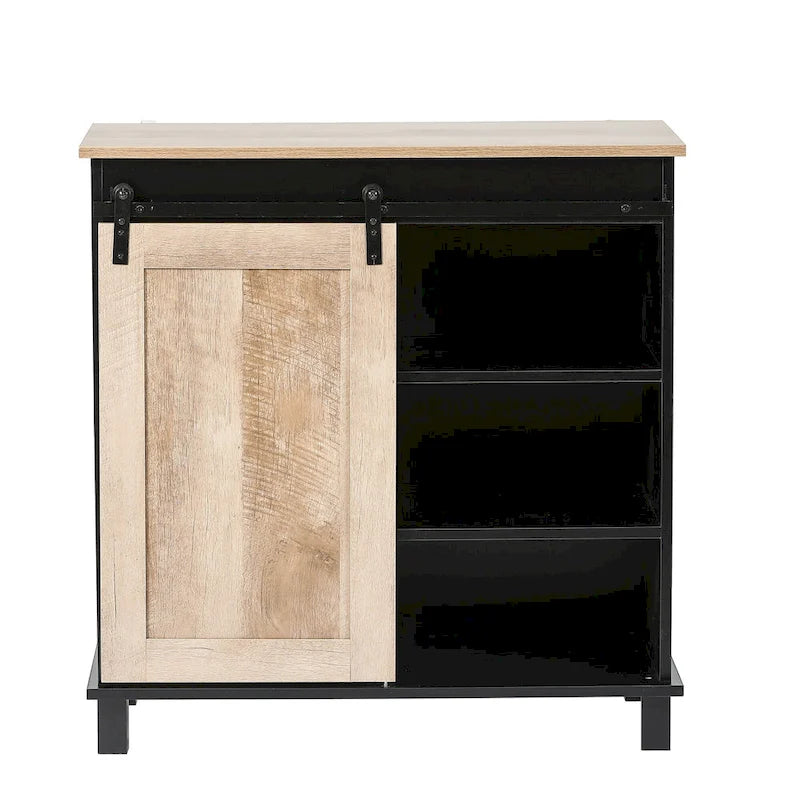 Cave à vin de rangement en bois composite noir et chêne – 82,5 H x 80 L x 40 P cm