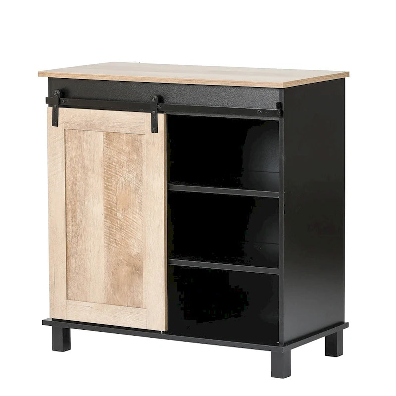 Cave à vin de rangement en bois composite noir et chêne – 82,5 H x 80 L x 40 P cm