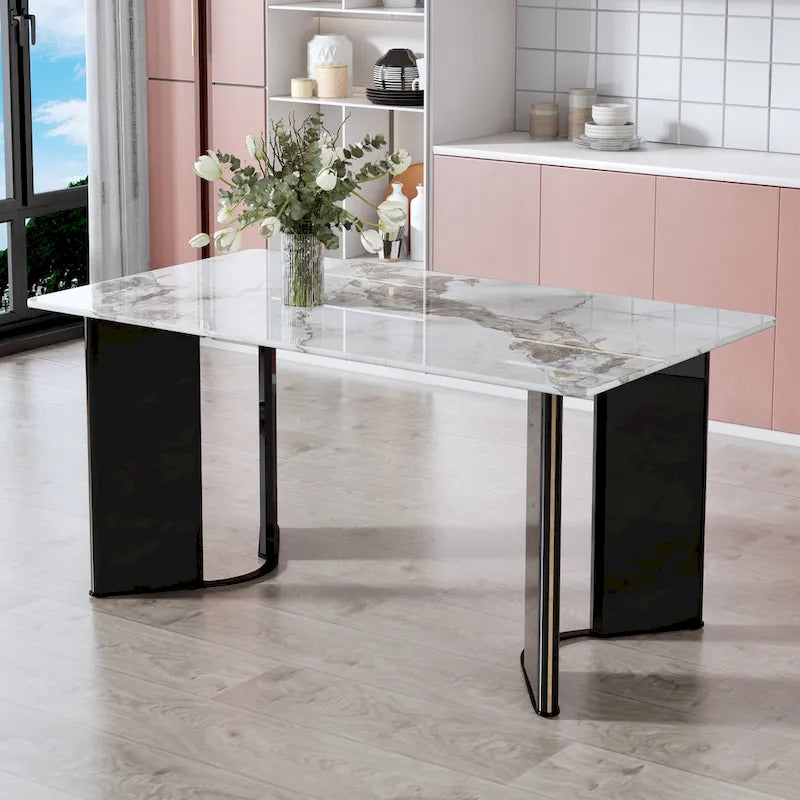 Table à manger rectangulaire en faux marbre blanc - Marbre blanc