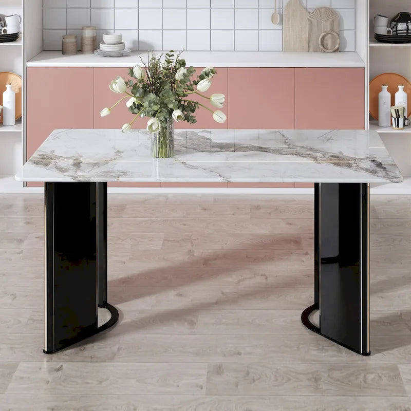 Table à manger rectangulaire en faux marbre blanc - Marbre blanc