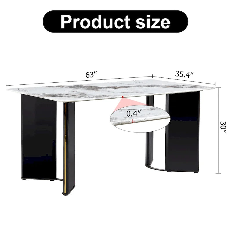 Table à manger rectangulaire en faux marbre blanc - Marbre blanc