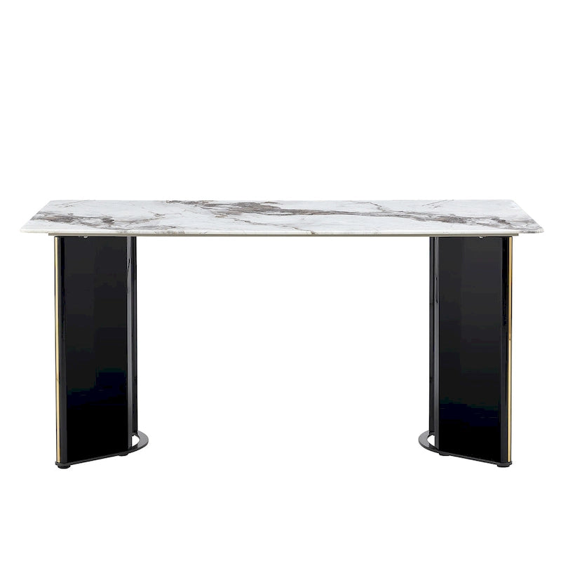 Table à manger rectangulaire en faux marbre blanc - Marbre blanc