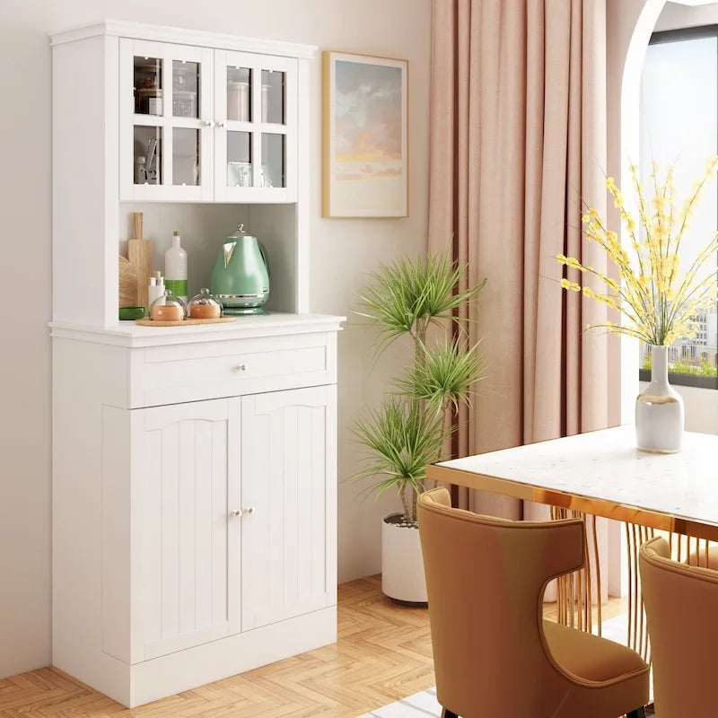 Buffet Vaisselier Meuble de Rangement de Cuisine Armoire Garde-Manger Buffet Blanc