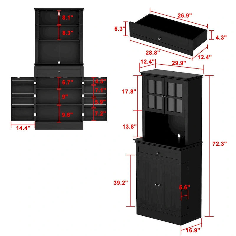 Buffet Vaisselier Meuble de Rangement de Cuisine Armoire Garde-Manger Buffet Blanc